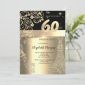 Invitation Séquins d'or Robe Fleurs de verre 60e anniversaire (Debout devant)