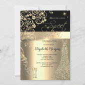 Invitation Séquins d'or robe Verre Floral Sweet 16 Anniversai (Devant)