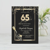 Invitation Sequins Dorés, Bouteille de Verre à Vin 65e Annive (Debout devant)