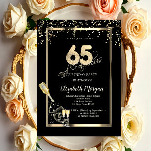 Invitation Sequins Dorés, Bouteille de Verre à Vin 65e Annive