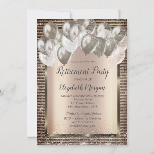 Invitation Séquins Élégants Ballons Retrait Inv (Devant)