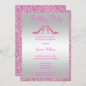 Invitation Séquins et Stilettos rose Glitzy 25e anniversaire (Devant / Derrière)
