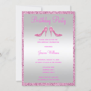 Invitation Séquins et Stilettos rose Glitzy 25e anniversaire