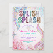 Invitation  Sequins Glitters Mermaids Sibling Twins Birthday  (Devant)