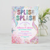 Invitation  Sequins Glitters Mermaids Sibling Twins Birthday  (Debout devant)