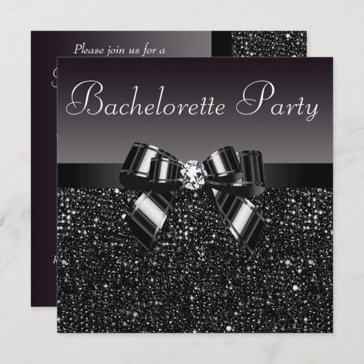 Invitation Séquins imprimés, Bachelorette Bow & Diamond (Devant / Derrière)