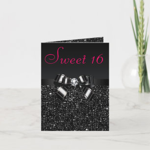 Invitation Séquins noirs, Bow & Diamond Sweet 16