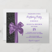 Invitation Séquins noirs de soie pourpre 18e anniversaire (Devant)