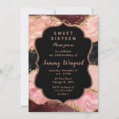Invitation Séquins noirs et roses Agate Sweet sixteen (Devant)