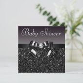 Invitation Séquins noirs imprimés, Baby shower Bow & Diamond (Debout devant)