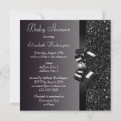 Invitation Séquins noirs imprimés, Baby shower Bow & Diamond (Dos)