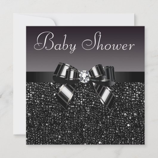 Invitation Séquins noirs imprimés, Baby shower Bow & Diamond (Devant)