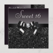 Invitation Séquins noirs imprimés, sucré de bow et de diamant (Devant / Derrière)