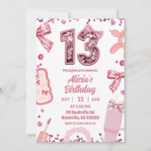 Invitation Sequins Pink Bow teenager Birthday (Devant)