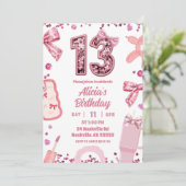 Invitation Sequins Pink Bow teenager Birthday (Debout devant)