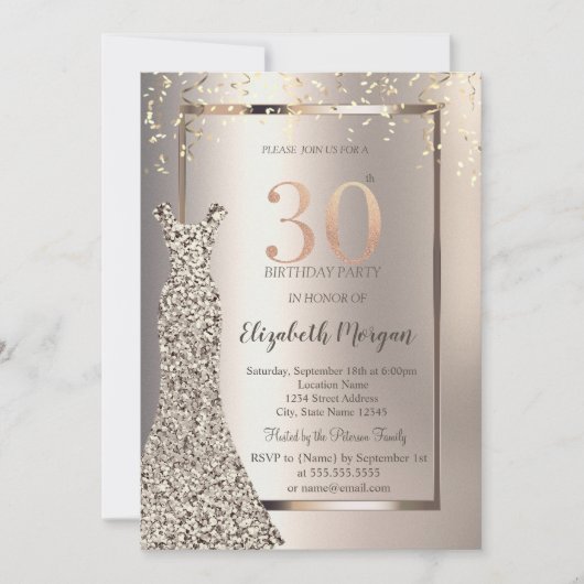 Invitation Sequins Robe Confetti Ivoire 30e anniversaire (Devant)