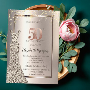 Invitation Sequins Robe Confetti Ivoire 50e anniversaire