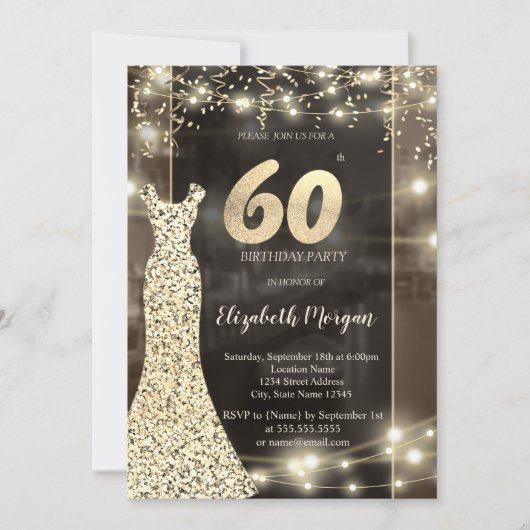 Invitation Sequins Robe Lights 60e anniversaire (Devant)