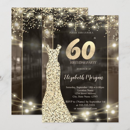 Invitation Sequins Robe Lights 60e anniversaire (Devant / Derrière)
