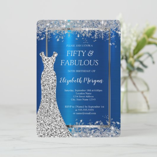 Invitation Séquins Robe Parties scintillant Confetti Bleu Mét (Debout devant)