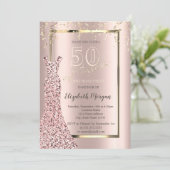 Invitation Sequins Robe Rose Or 50e Anniversaire (Debout devant)