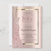 Invitation Sequins Robe Rose Or 80e Anniversaire (Devant)