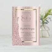 Invitation Sequins Robe Rose Or 80e Anniversaire (Debout devant)
