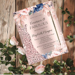 Invitation Sequins Robe Rose or Floral 40e anniversaire<br><div class="desc">Des paillettes d'or rose s'habillent et fleurissent sur un arrière - plan d'or rose.</div>