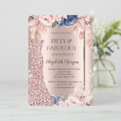 Invitation Sequins Robe Rose Or Floral 50e anniversaire (Debout devant)