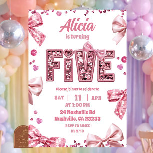 Invitation Sequins Rose Arc-en-ciel FIVE Fille Anniversaire