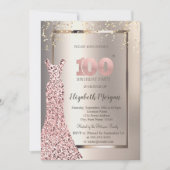 Invitation Séquins Rose Robe d'or ivoire 100e anniversaire (Devant)