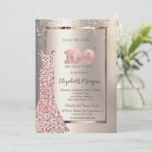Invitation Séquins Rose Robe d'or ivoire 100e anniversaire (Debout devant)