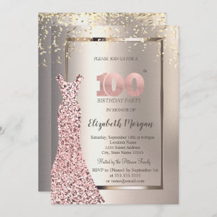 Invitation Séquins Rose Robe d'or ivoire 100e anniversaire