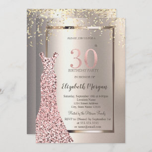 Invitation Sequins Rose Robe d'or ivoire 30e anniversaire