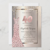 Invitation Sequins Rose Robe d'or ivoire 40e anniversaire (Devant)