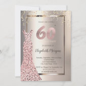 Invitation Sequins Rose Robe d'or ivoire 60e anniversaire (Devant)