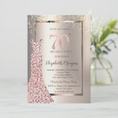 Invitation Séquins Rose Robe d'or ivoire 70e anniversaire (Debout devant)