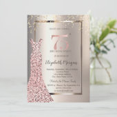 Invitation Séquins Rose Robe d'or ivoire 75e anniversaire (Debout devant)