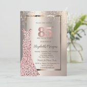 Invitation Séquins Rose Robe d'or ivoire 85e anniversaire (Debout devant)