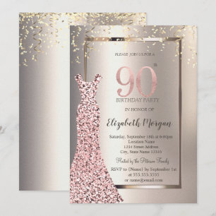 Invitation Sequins Rose Robe d'or ivoire 90e anniversaire