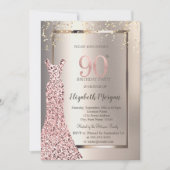 Invitation Sequins Rose Robe d'or ivoire 90e anniversaire (Devant)