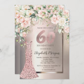 Invitation Séquins Rose Robe d'or Rose Ivoire 60e anniversair (Devant / Derrière)