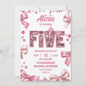 Invitation Sequins Rose Ruban FIVE Fille Anniversaire (Devant)