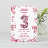Invitation Sequins Rose Ruban Trois Fille Anniversaire (Debout devant)