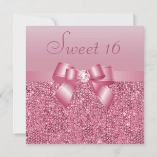 Invitation Séquins roses, Bow & Diamond Sweet 16