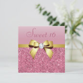 Invitation Séquins roses, Bow or & Diamond Sweet 16 (Debout devant)