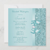 Invitation Séquins turquoises, Bow & Diamond Sweet 16 (Dos)