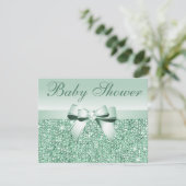 Invitation Séquins verts imprimés, Baby shower Bow & Diamond (Debout devant)