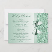 Invitation Séquins verts imprimés, Baby shower Bow & Diamond (Dos)