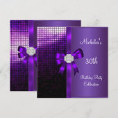 Invitation Sequins violets diamant arc pour 30 ans (Devant / Derrière)